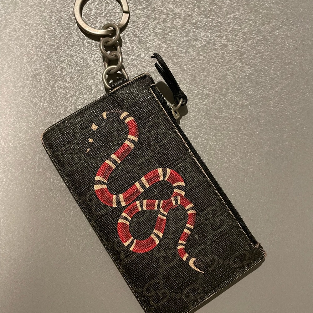 Gucci Men Black Wallet with Red Snake Design
